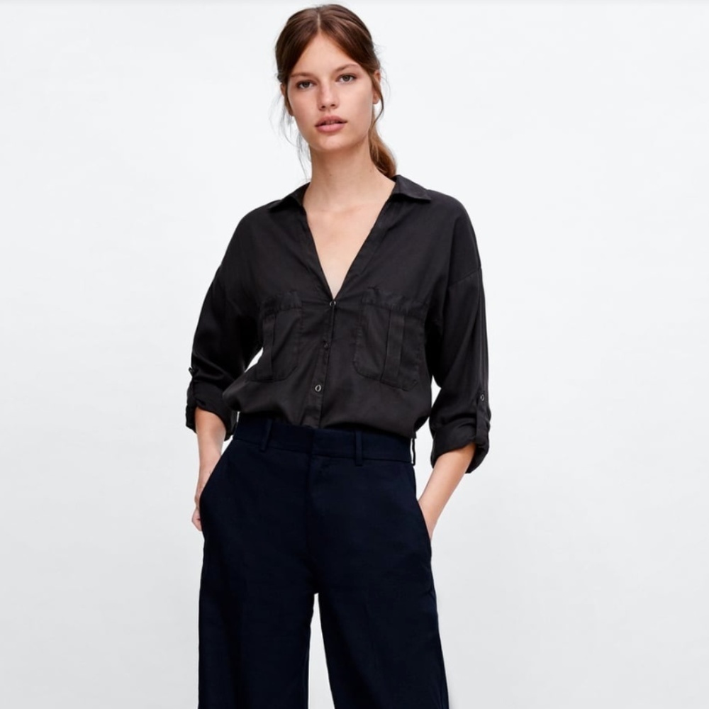 ZARA // tencel lyocell flowy snap button shirt - Picture 2 of 15